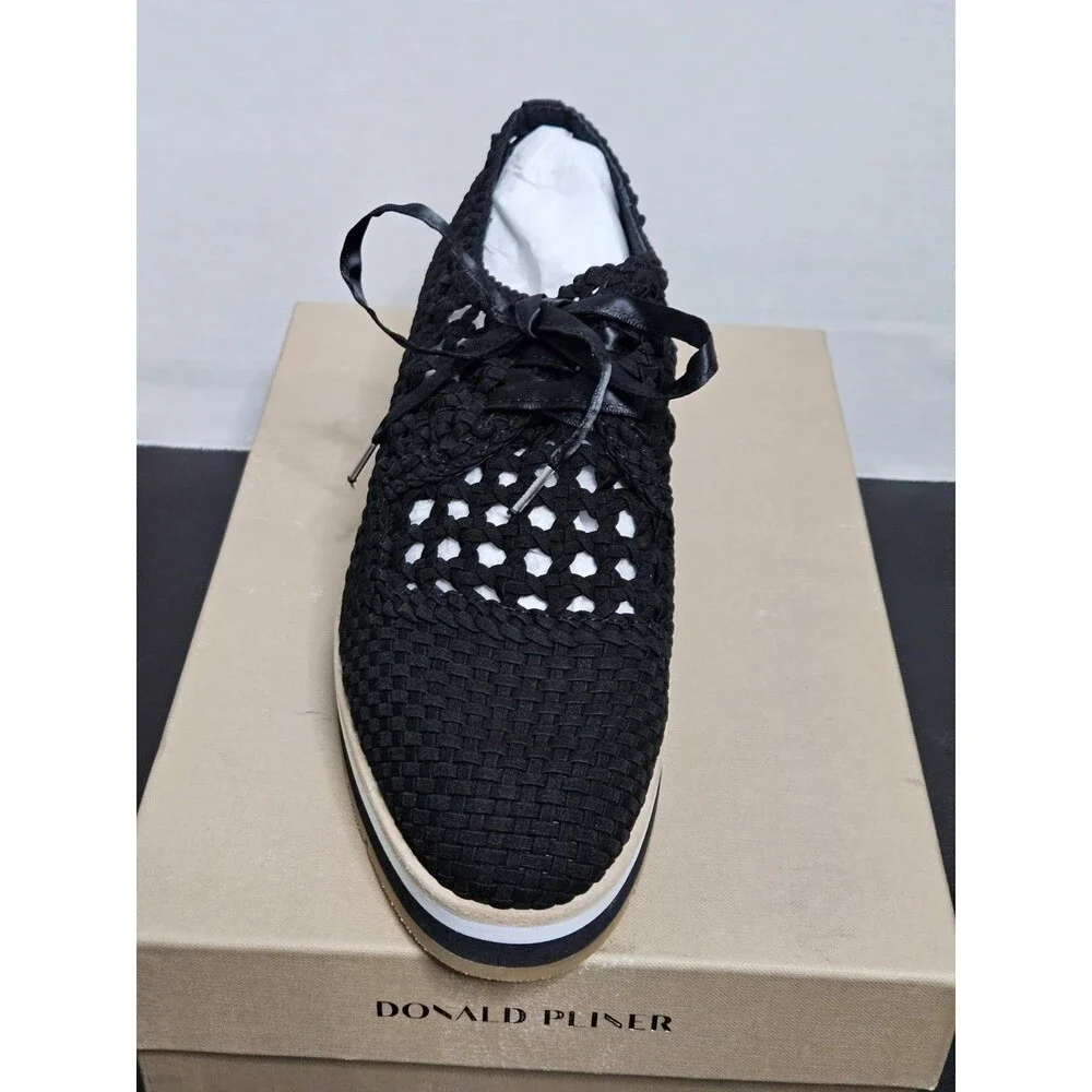 Sz 10 - Donald Pliner Napoli Basketweave Wedge Sneaker Womens Black MSRP $228